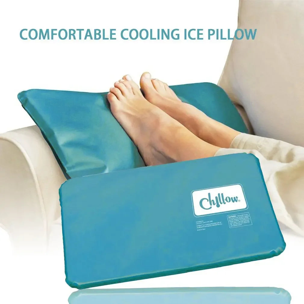 Cooling gel pillow pad placed on a bed surface with a soft cover, designed for sensory-safe temperature regulation