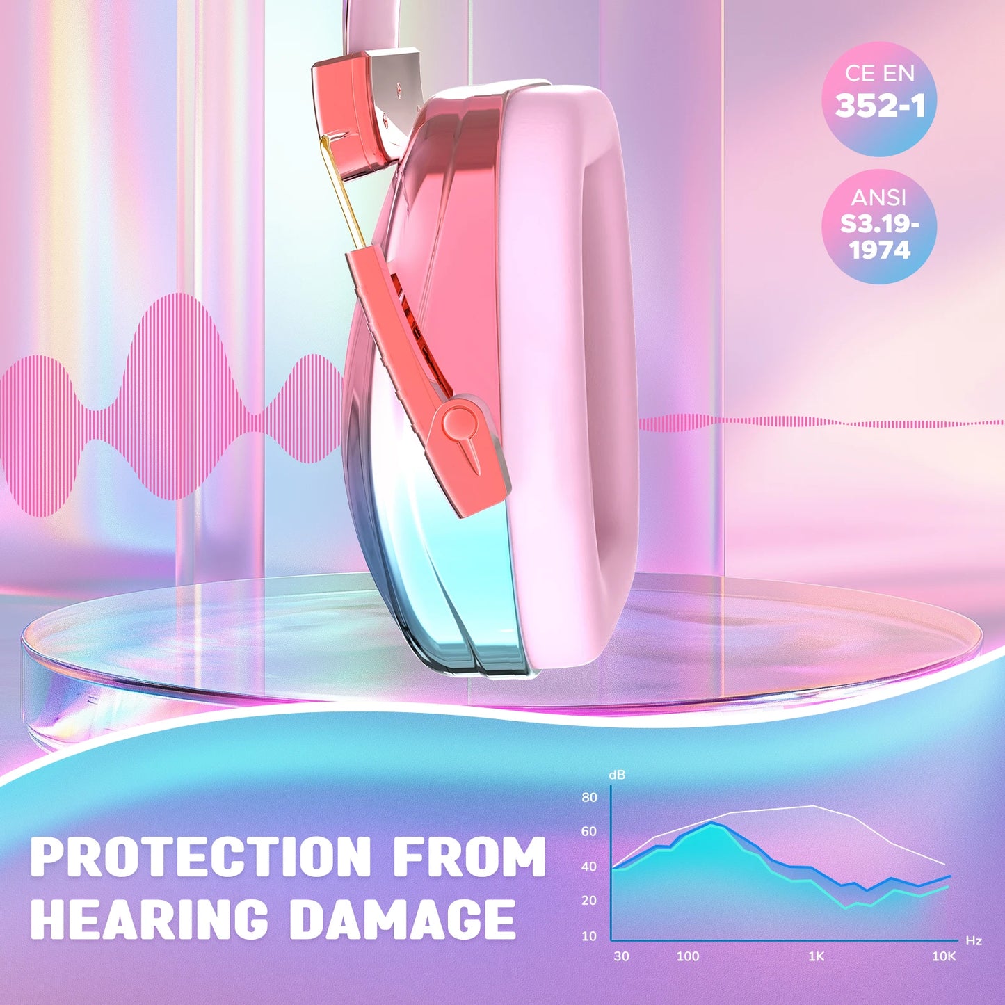 Bright-coloured ear defenders for noise reduction and sensory support
