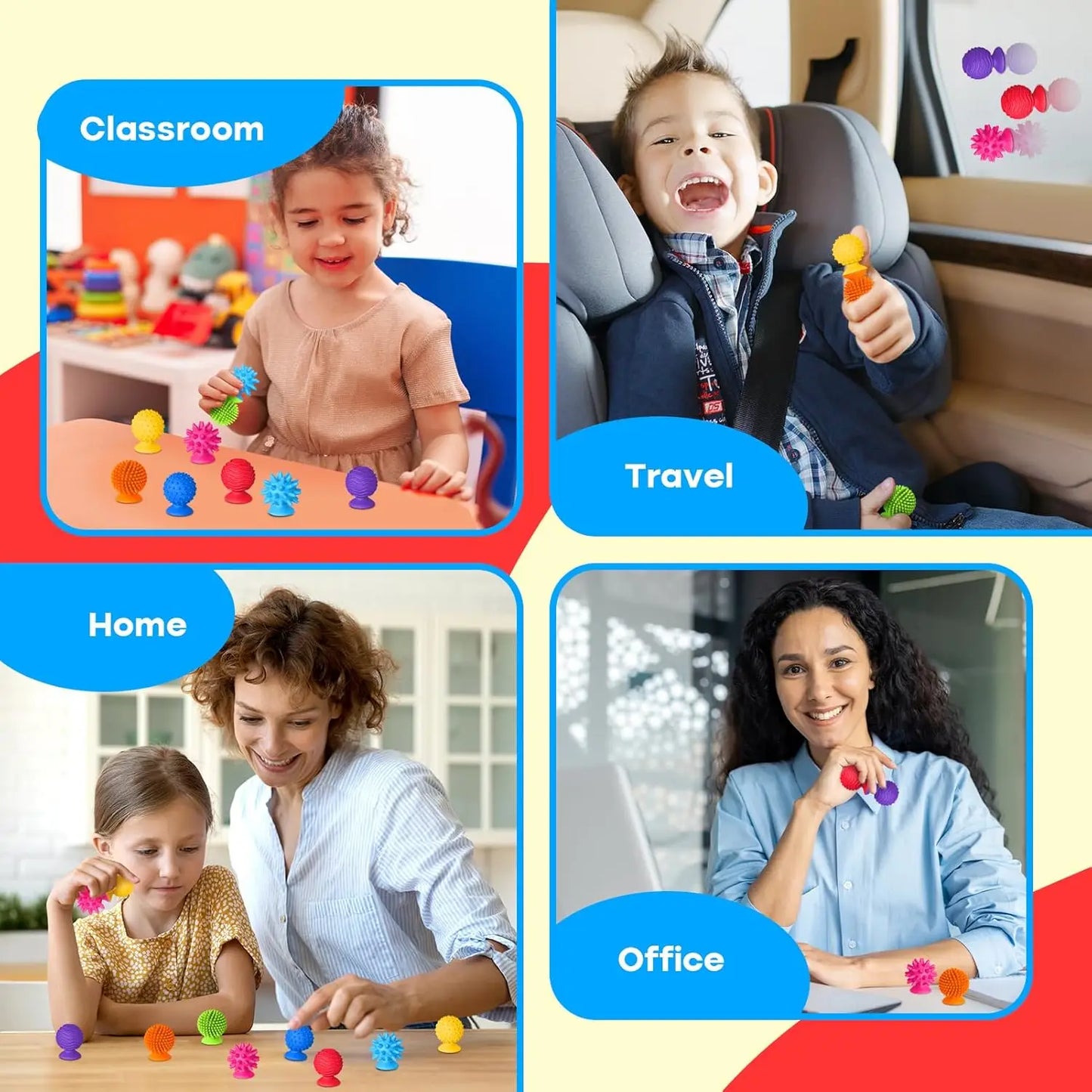 8 Piece Set of Silicone Soft Sensory Fidget Toys with Texture Suction Cups