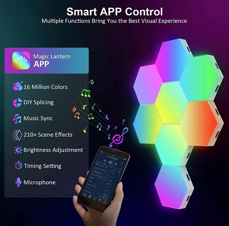 RGB Hexagon LED Wall Light- App-Controlled Visual Display for Neurodivergent-Friendly Spaces
