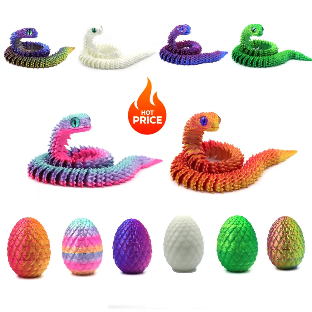 Colorful inflatable snake toys and egg-shaped containers on a white background with a 'Hot Price' label.