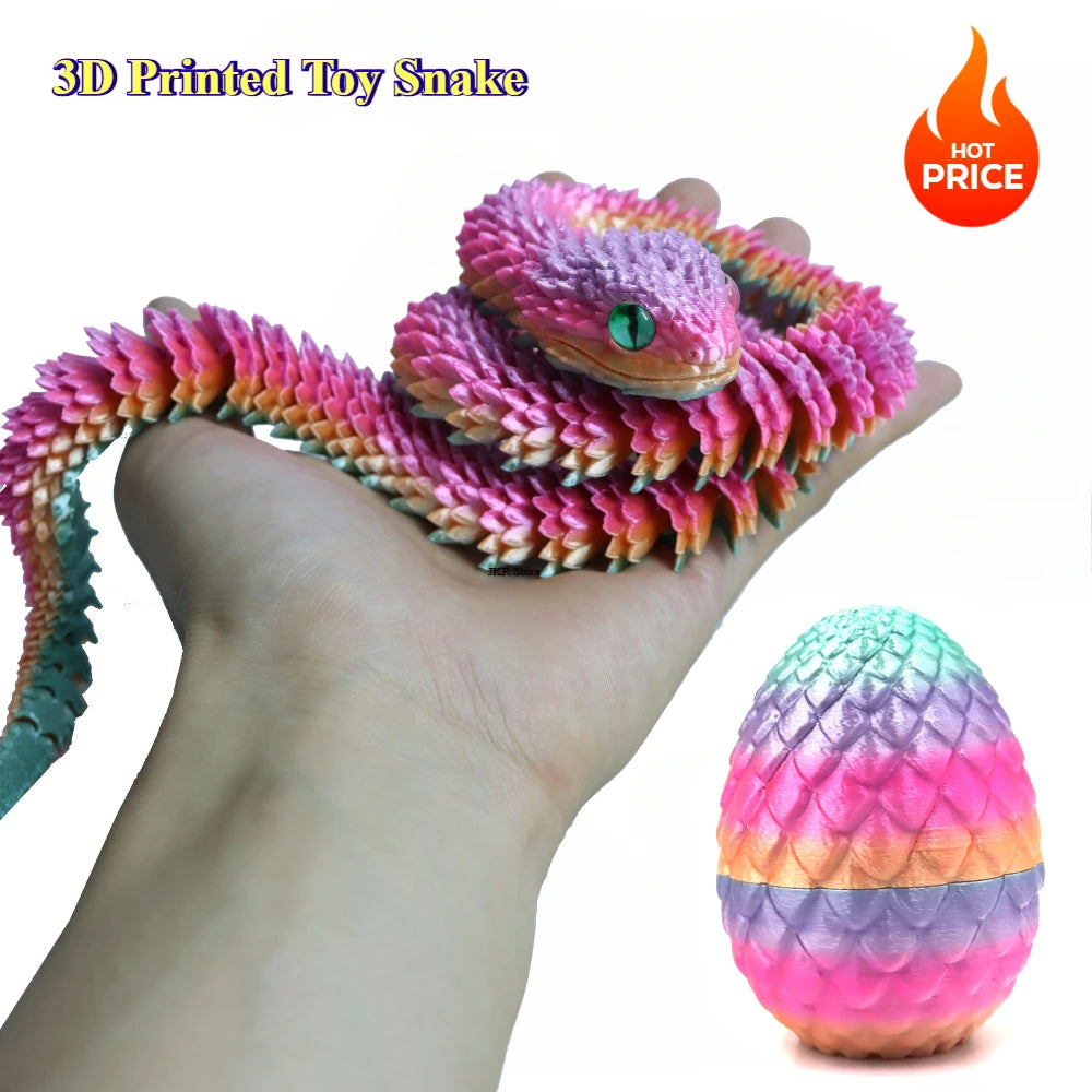 Colorful 3D printed toy snake held in a hand with a 'Hot Price' label.