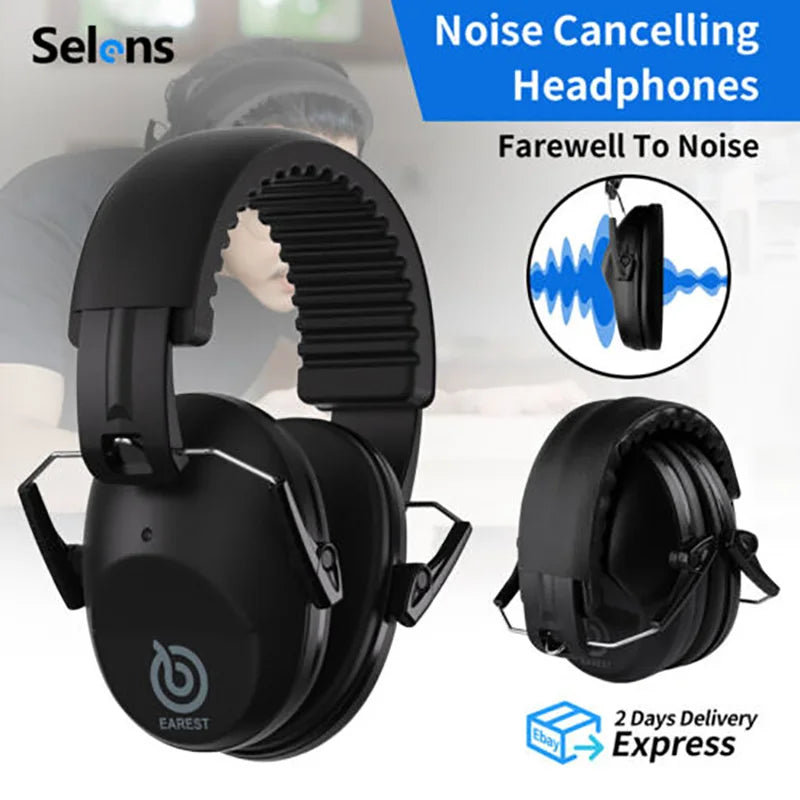 Foldable black EAREST ear defenders placed beside travel pouch, designed for auditory sensitivity and sensory-safe noise reduction
