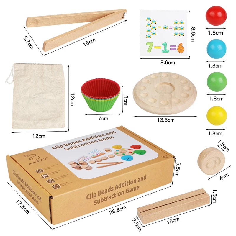 Wooden Arithmetic Learning Toys – Clip & Bead Counting Game for Ages 3–6 | Brozebra