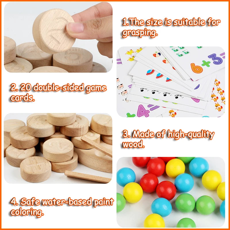Wooden Arithmetic Learning Toys – Clip & Bead Counting Game for Ages 3–6 | Brozebra