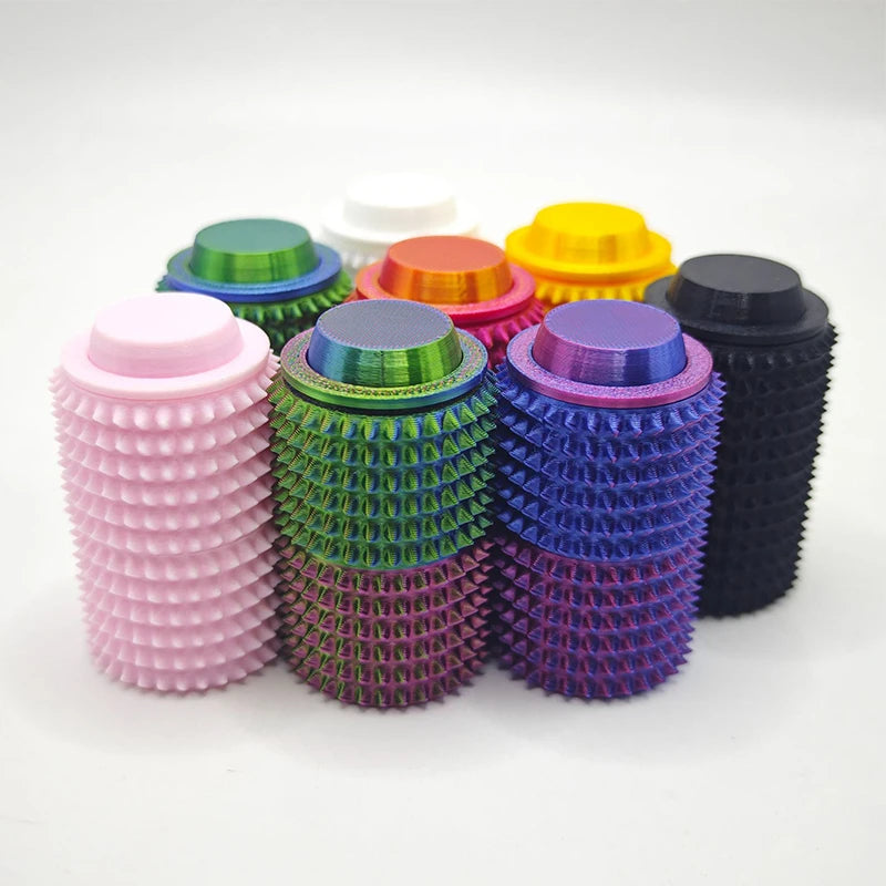 Rotating fidget grippie with buttons and stiff texture for sensory regulation