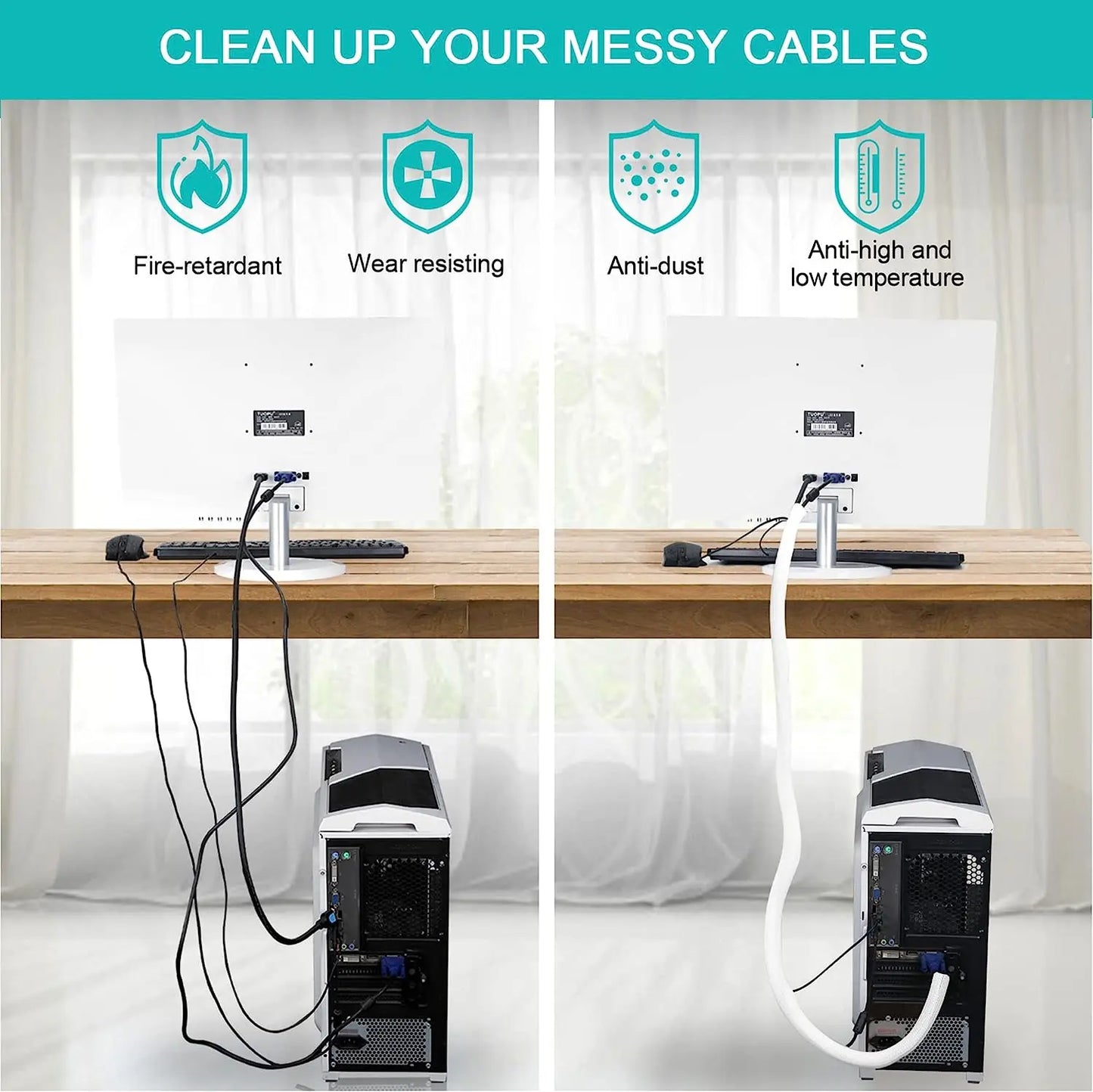 White Cable Sleeve, Protector Wrap Cover