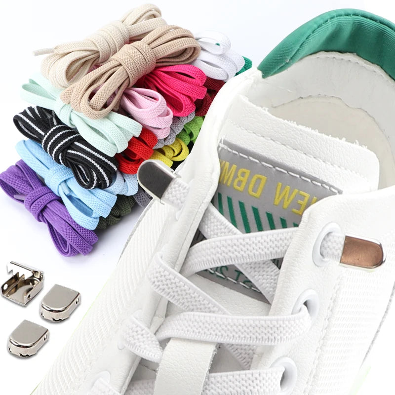 Elastic no tie shoelaces in assorted colours fitted into shoes, designed for sensory-friendly dressing and movement ease