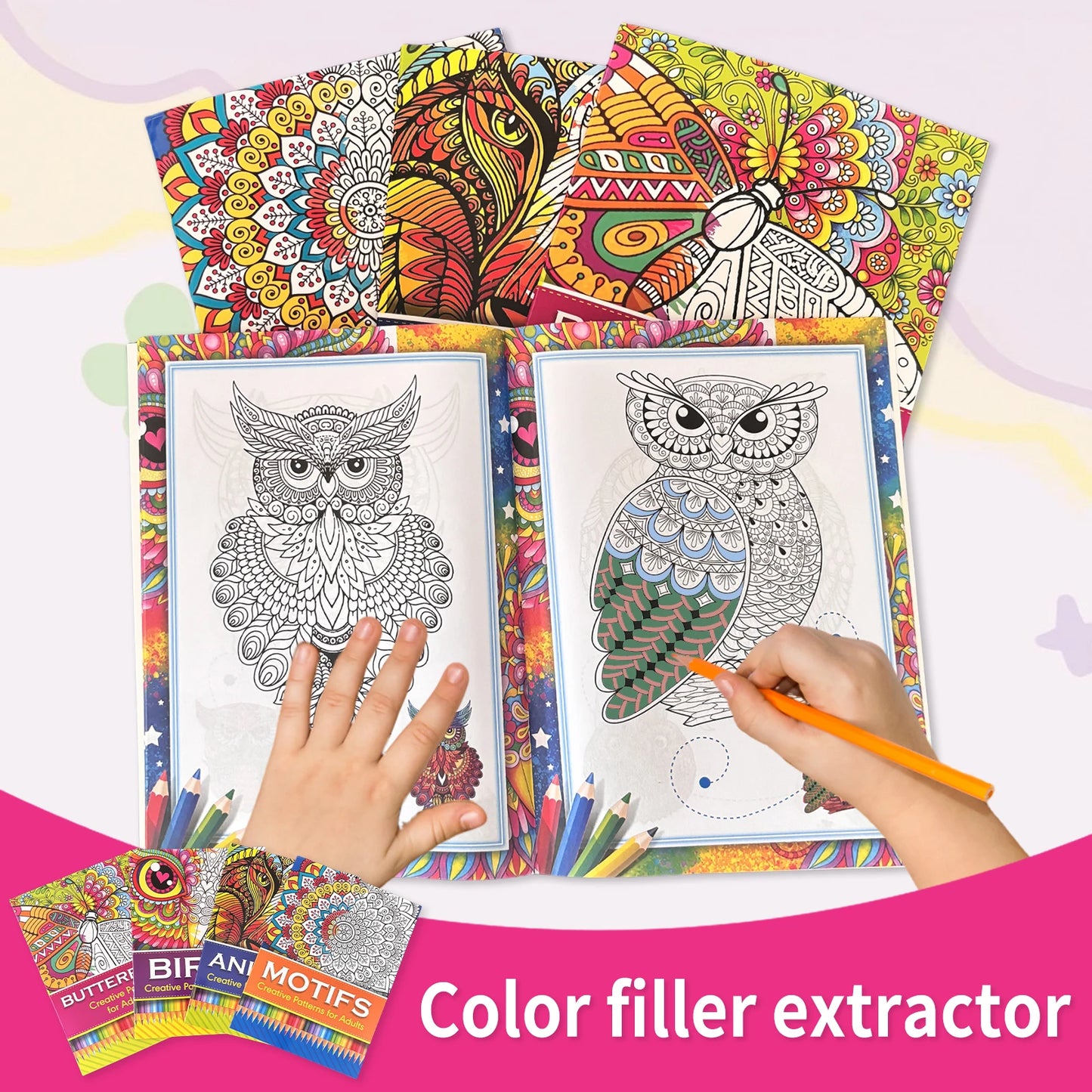 Adult colouring book featuring detailed designs for neurodivergent focus