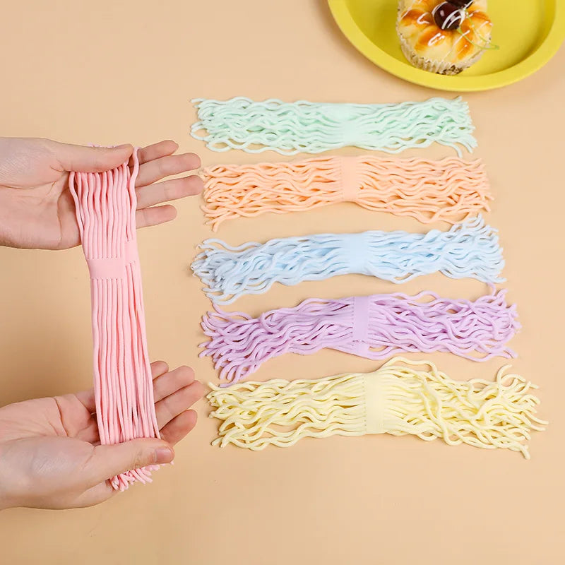 Hands gripping soft sensory noodles for soothing habit redirection