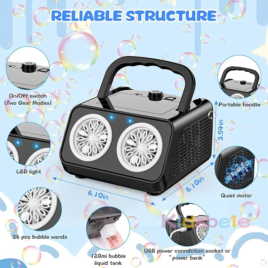 Portable bubble blower with multiple outputs for inclusive outdoor play