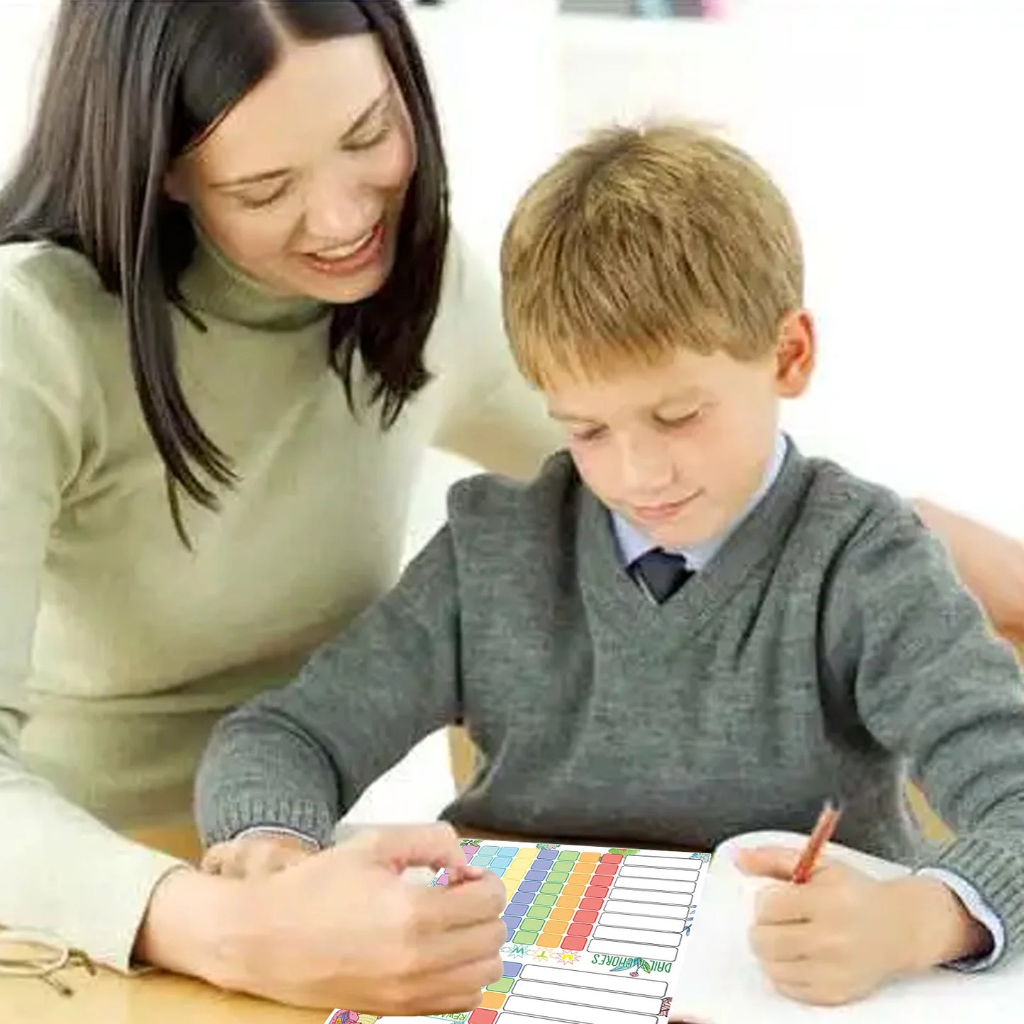 Neurodivergent child engaging with magnetic chore chart, reinforcing independence and executive function skills