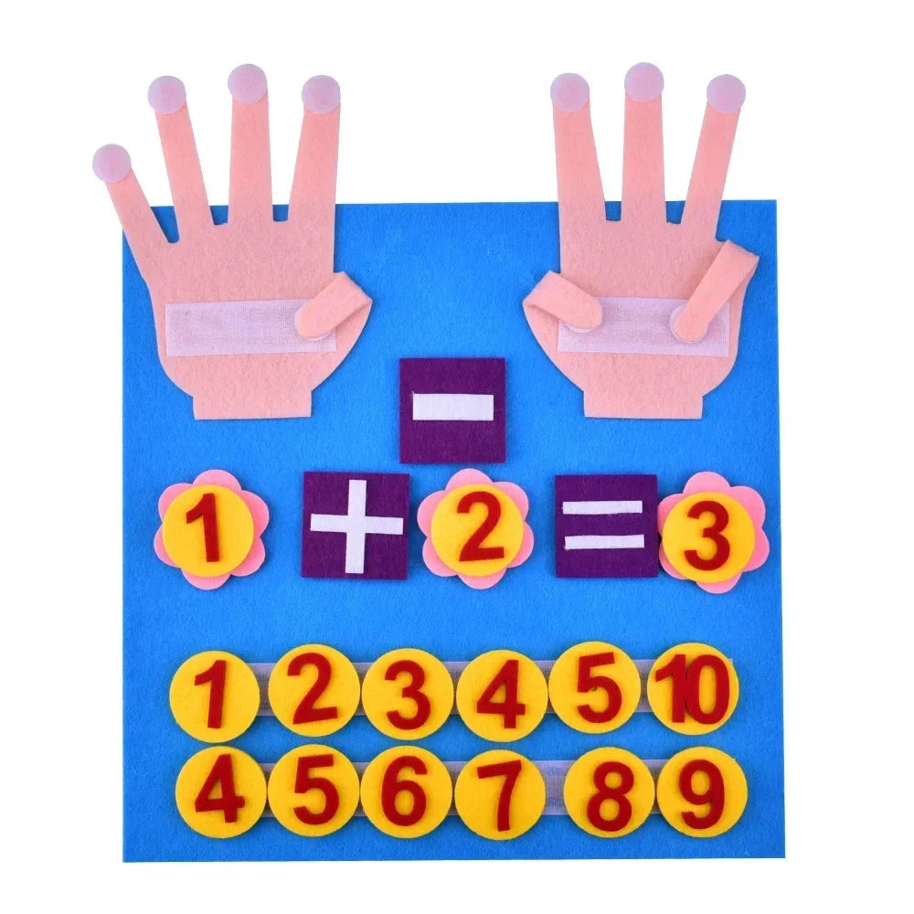 Interactive felt panel encouraging numeracy skills through touch-based play