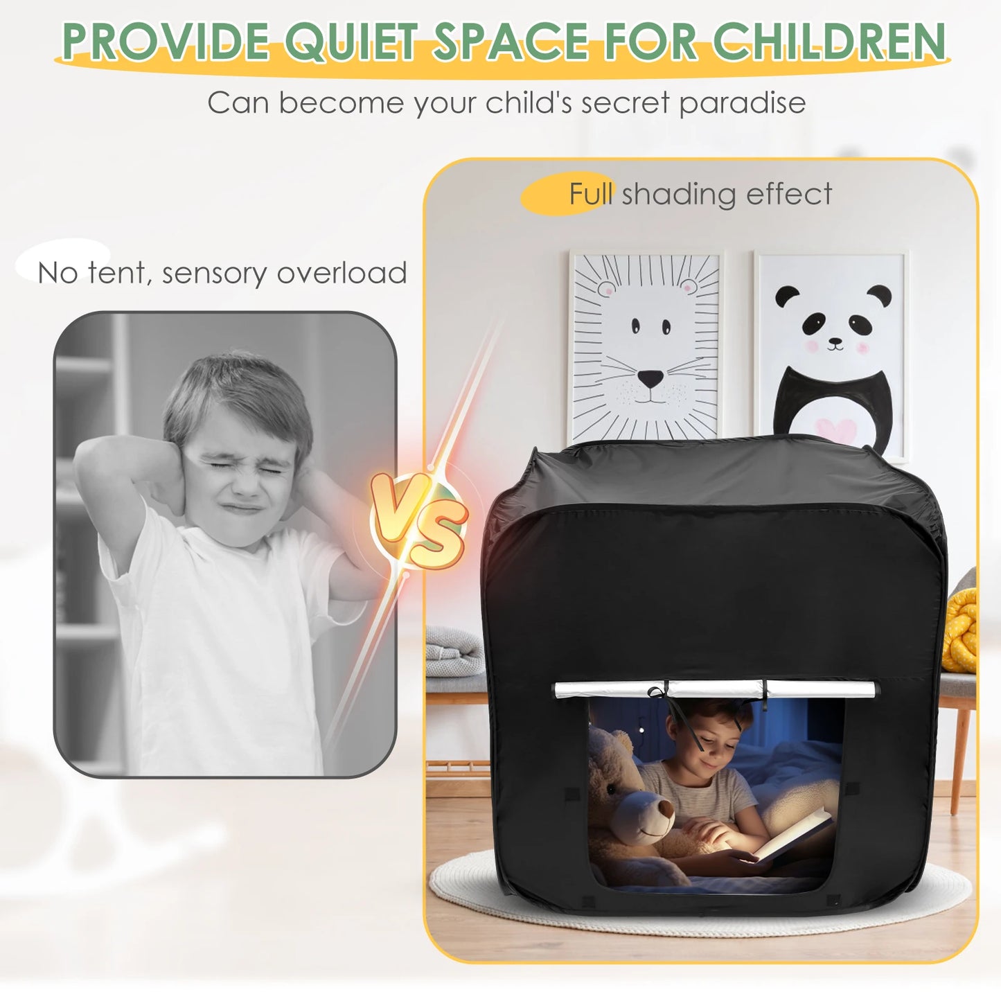 Sensory Tent with Storage Bag-Blackout Calm Space for Neurodivergent Retreat & Regulation