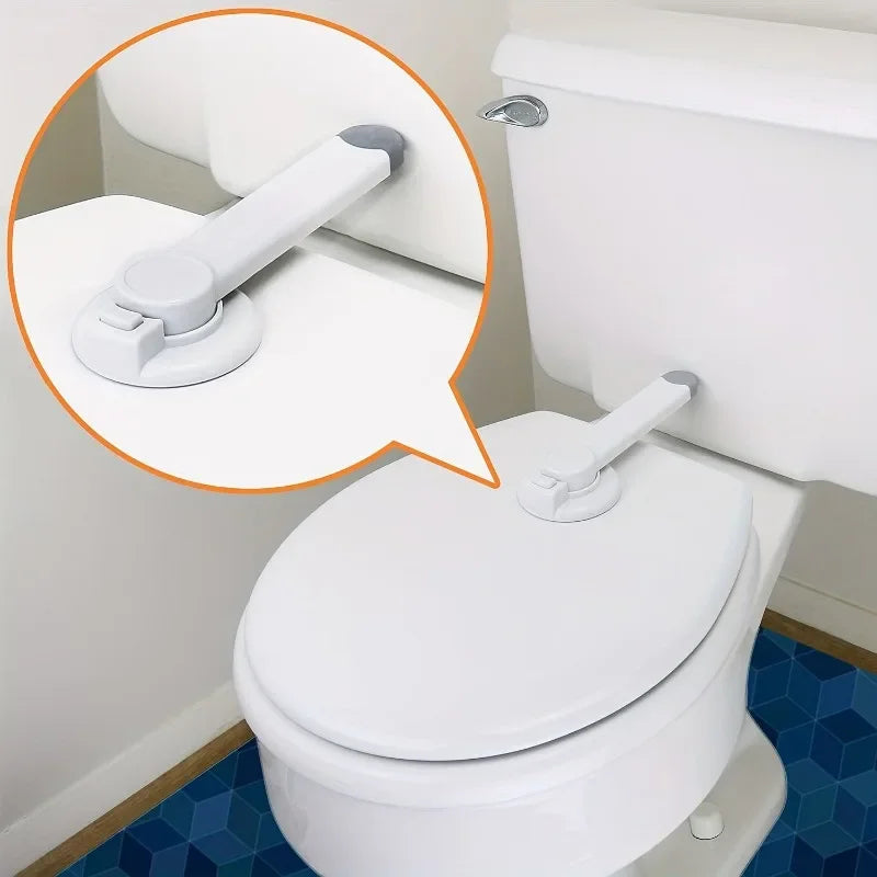 Toilet lid lock preventing accidental access in a care-friendly bathroom