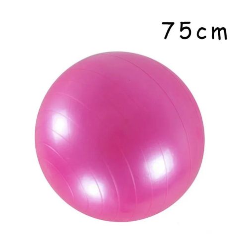 Durable yoga balance ball in pink PVC, shown on fitness mat for inclusive movement and core training
