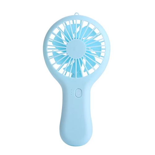 blue Lamgool fan with three-speed control dial for portable temperature regulation.