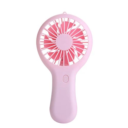 USB rechargeable fan in compact pink casing, ideal for cooling in shared low-stimulation environments.