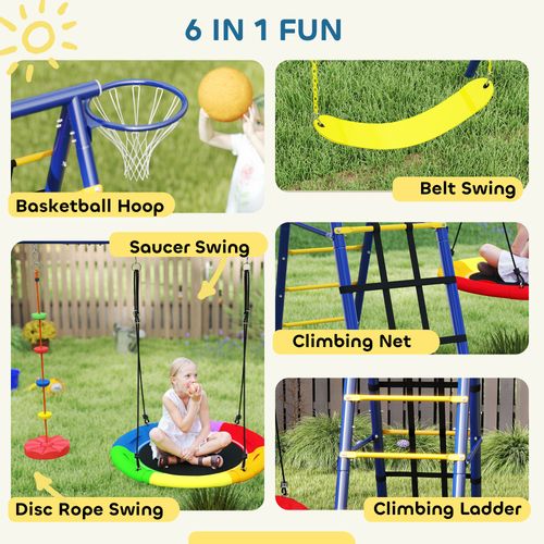 AIYAPLAY 6 in 1 Kids Swing Set with Climbing Net and Ladder