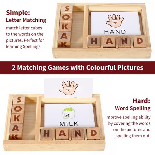 Close-up of wooden spelling game pieces, designed for neurodivergent tactile engagement.”