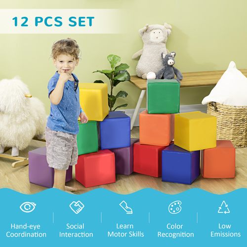 HOMCOM 12 Piece Soft Foam Activity Blocks – Sensory Building Play Set