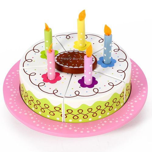 Close-up of birthday cream cake set with realistic accessories for tactile and sensory-friendly learning