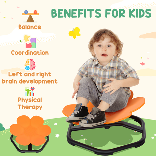 AIYAPLAY sensory spinning chair with round base and orange seat designed for balance and coordination