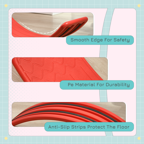ZONEKIZ red balance board with anti-slip strip, designed for sensory-friendly movement play.