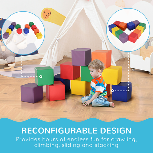 HOMCOM 12 Piece Soft Foam Activity Blocks – Sensory Building Play Set