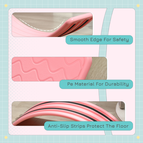 Close-up of pink balance toy with secure textured surface and curved PE design
