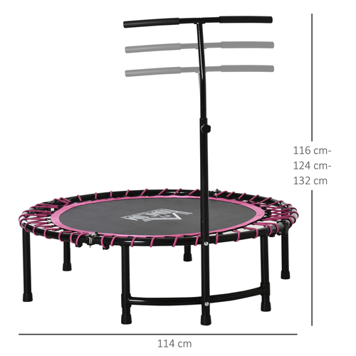 Mini foldable trampoline shown upright with steel legs and anti-slip feet for indoor stability