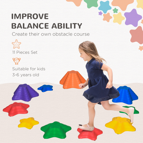 Children navigating sensory movement path created with multicoloured stackable balance stones