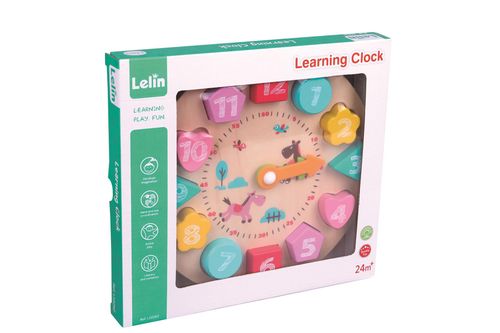 LELIN Wooden Learning Clock – Shape Sorting & Time Reading Toy