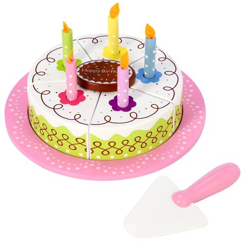 SOKA Wooden Birthday Cream Cake – Pretend Celebration Playset with Removable Candles