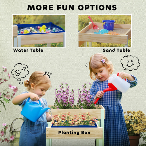 AIYAPLAY 2 PCS Wooden Sandpits, Sand and Water Play Tables with Bottom Liner