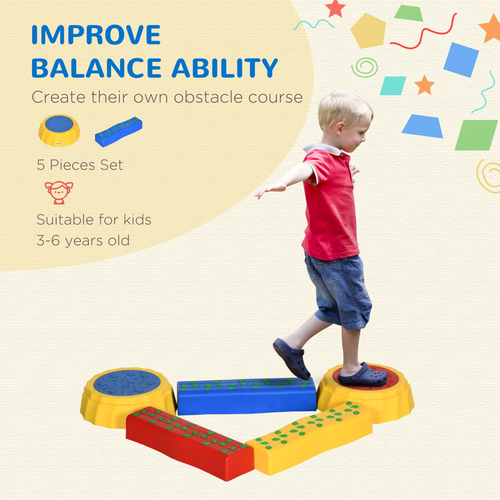 5 PCS Kids Stepping Stones Balance Beam-Non-Slip Modular Movement Set for Ages 3–6