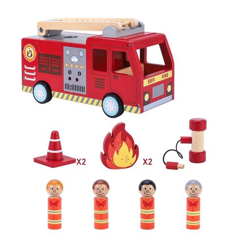 SOKA Wooden Fire Engine Truck – Pretend Rescue Playset for Ages 3+