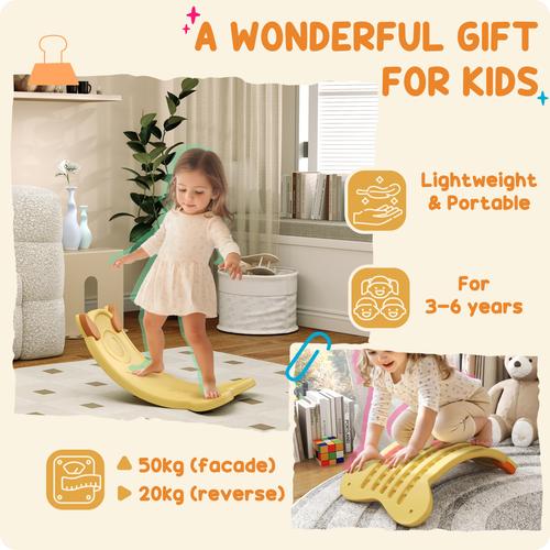 AIYAPLAY Yellow Monster Wobble Board – Dual-Sided Balance Trainer for Kids (Ages 3–6)