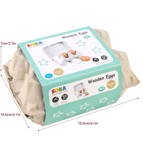 SOKA Wooden Eggs – Pretend Breakfast Play Food in Carton Box