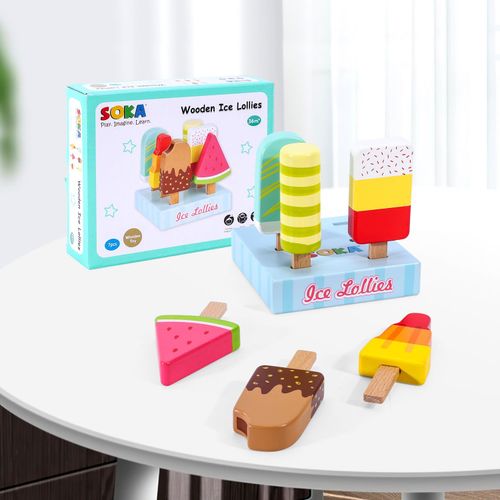 Close-up of chunky hand-held lollies showing smooth painted finish for pretend kitchen setups