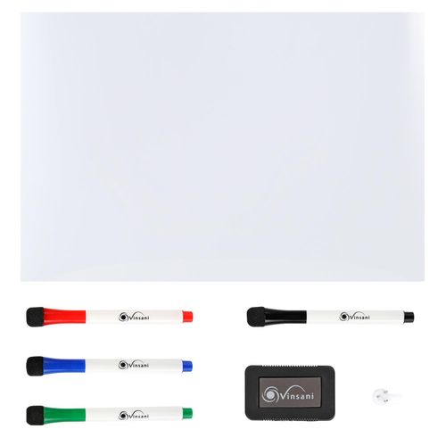 Whiteboard set with markers and eraser on a white background