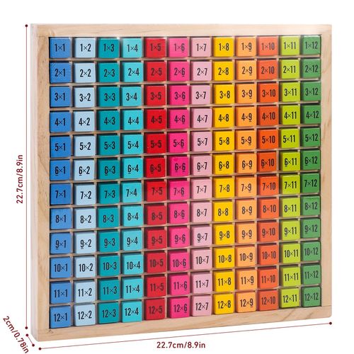 OKA wooden times table tray with double-sided multiplication blocks arranged for visual sequencing