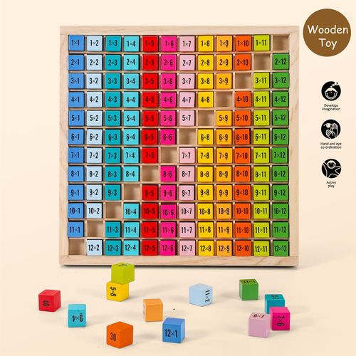SOKA Wooden Times Table Tray – Two-Sided Maths Blocks for Multiplication