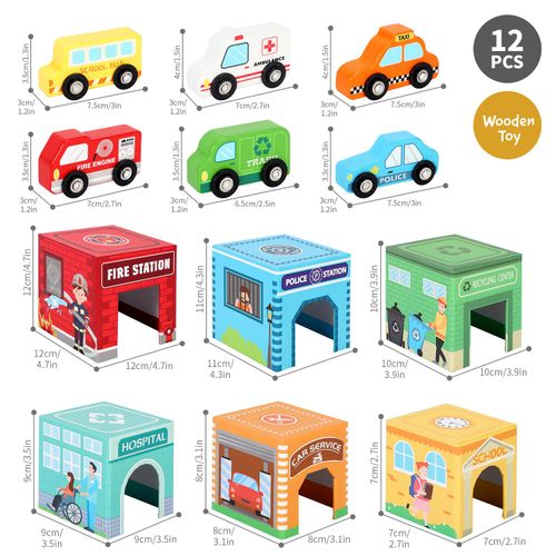 SOKA Stacking Cube with 6 Vehicles – Multi-Level Tower Puzzle with Wooden Cars