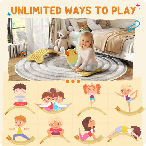 AIYAPLAY Yellow Monster Wobble Board – Dual-Sided Balance Trainer for Kids (Ages 3–6)