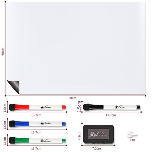 Vinsani Magnetic Whiteboard 60×90 cm – Dry Wipe Planner with Accessories