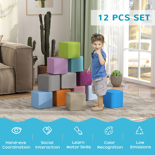 HOMCOM Soft Play Block Set – 12-Piece Foam Climbing Toy for Toddlers