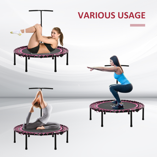 HOMCOM Adjustable Handle Trampoline – Foldable Indoor Outdoor Rebounder (Pink)