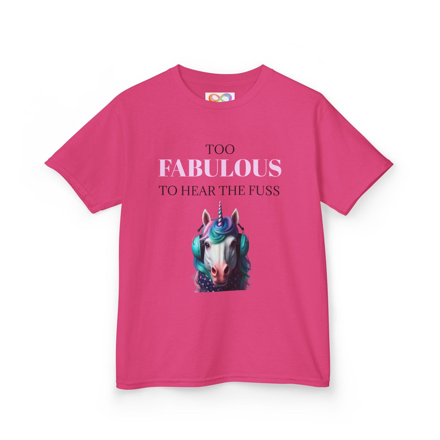 Girls Unicorn Ear Defender Tee – Colourful Cotton T-Shirt for Neurodivergent Joy