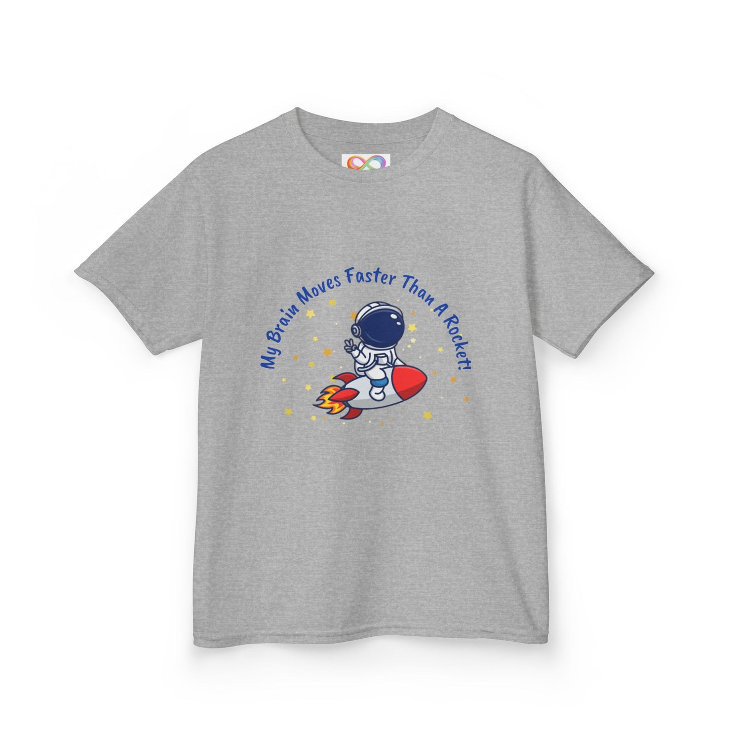 Astronaut Kids Tee – Colourful Cotton T-Shirt for Neurodivergent Joy & Fast-Moving Minds